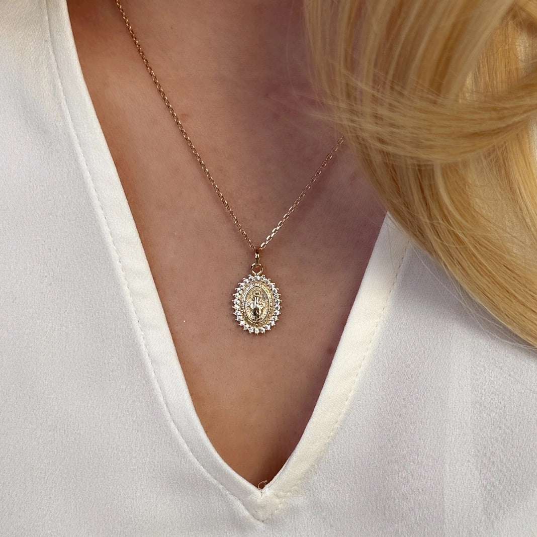 Lady of Grace Medal Necklace 18k Gold Filled