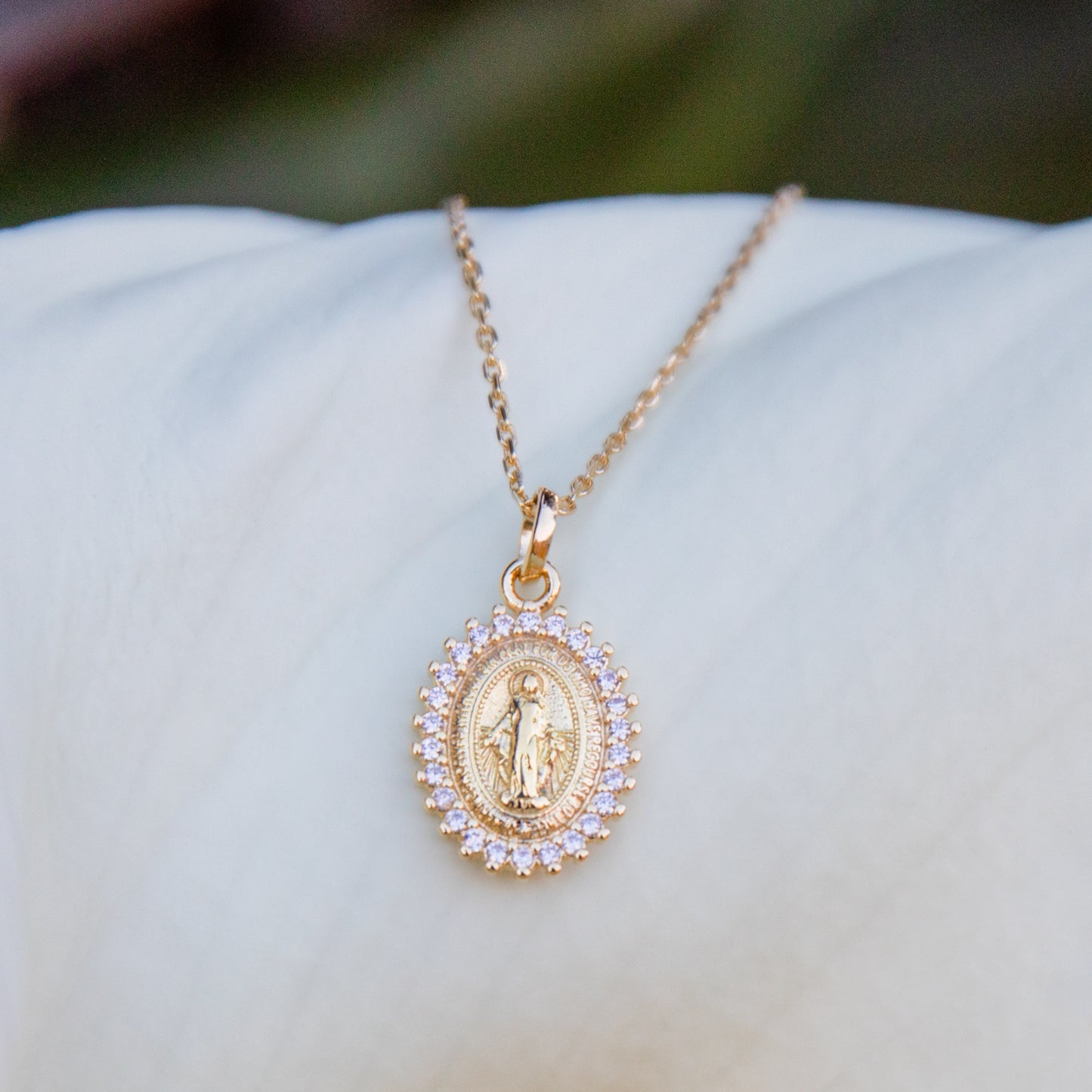 Lady of Grace Medal Necklace 18k Gold Filled