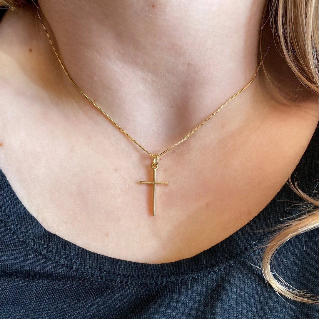 Thin Plain Cross Necklace 18k Gold Filled