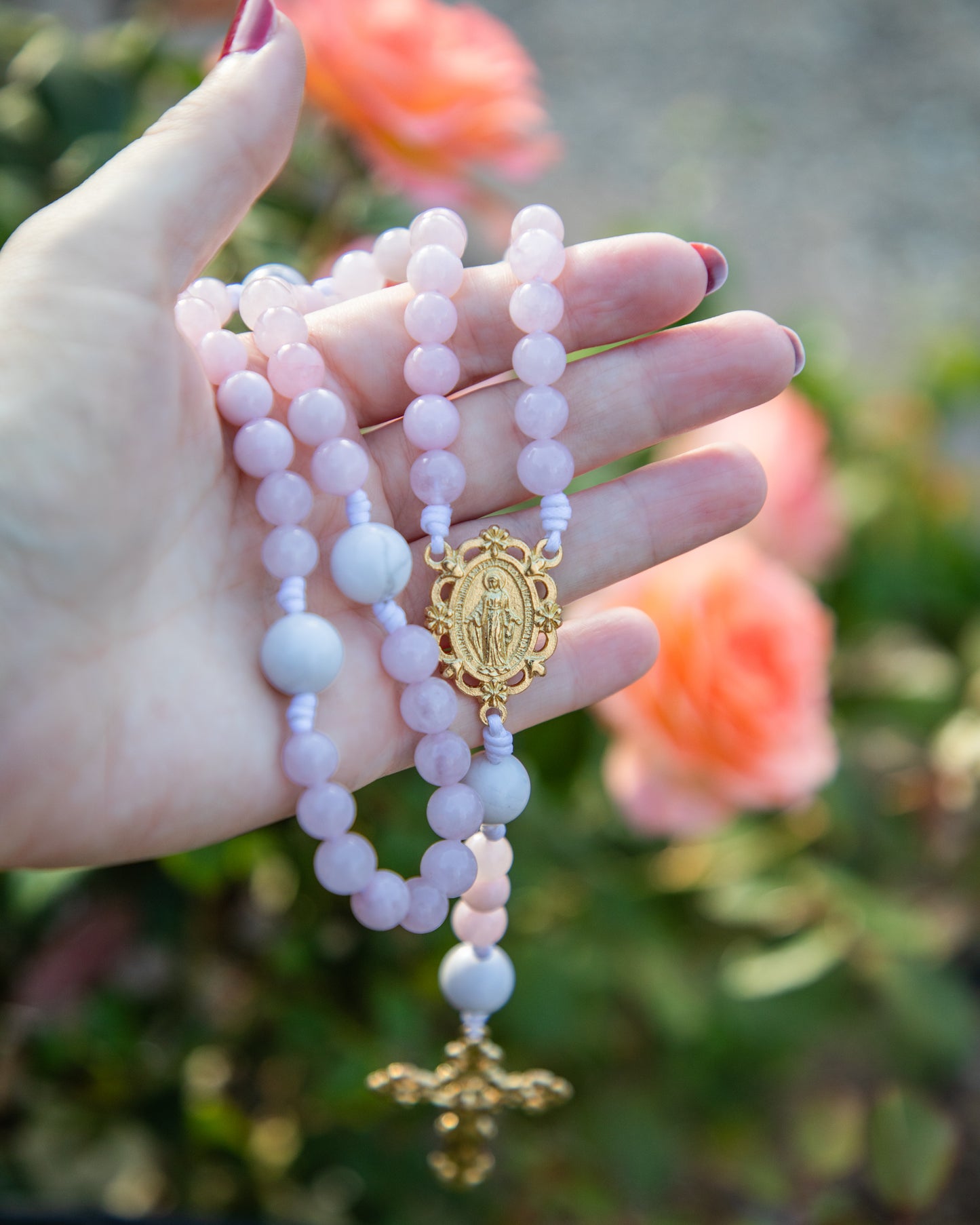 Rose Quartz and White Howlite Rosary