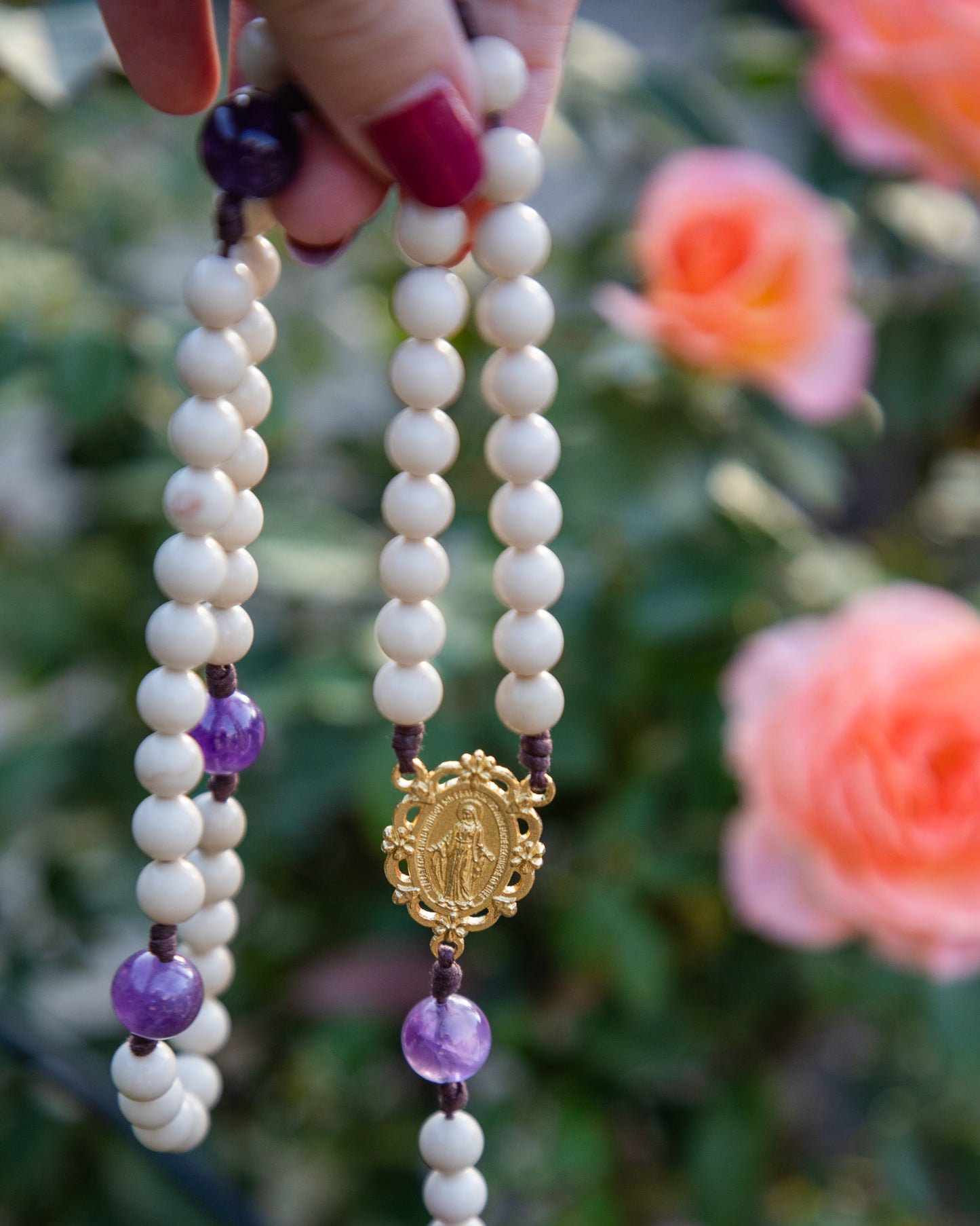 Wood Agate and Amethyst Rosary