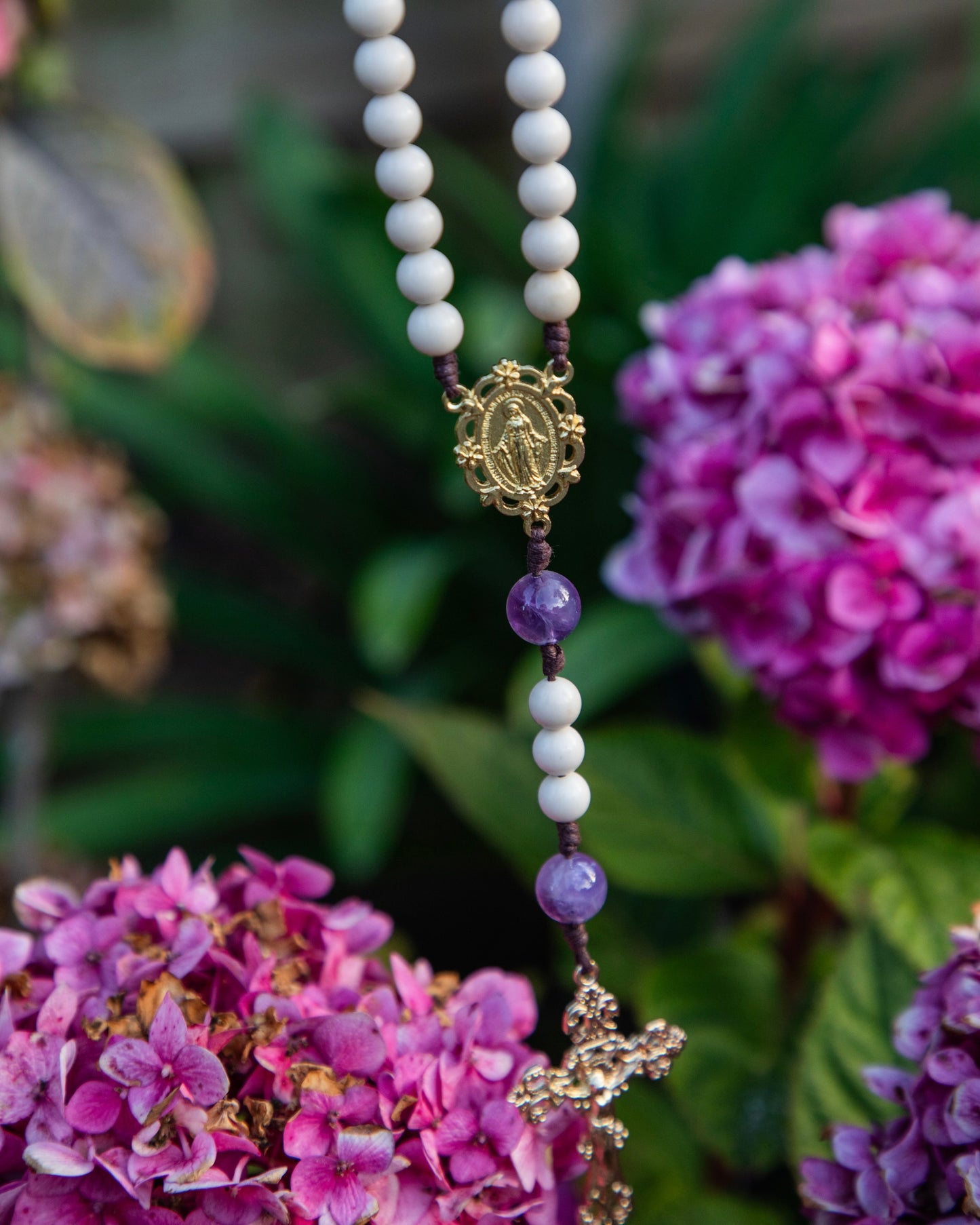 Wood Agate and Amethyst Rosary