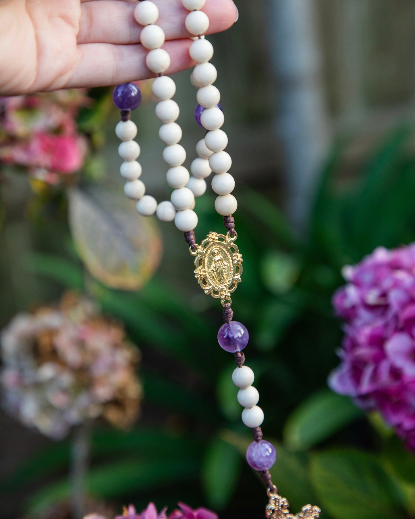 Wood Agate and Amethyst Rosary