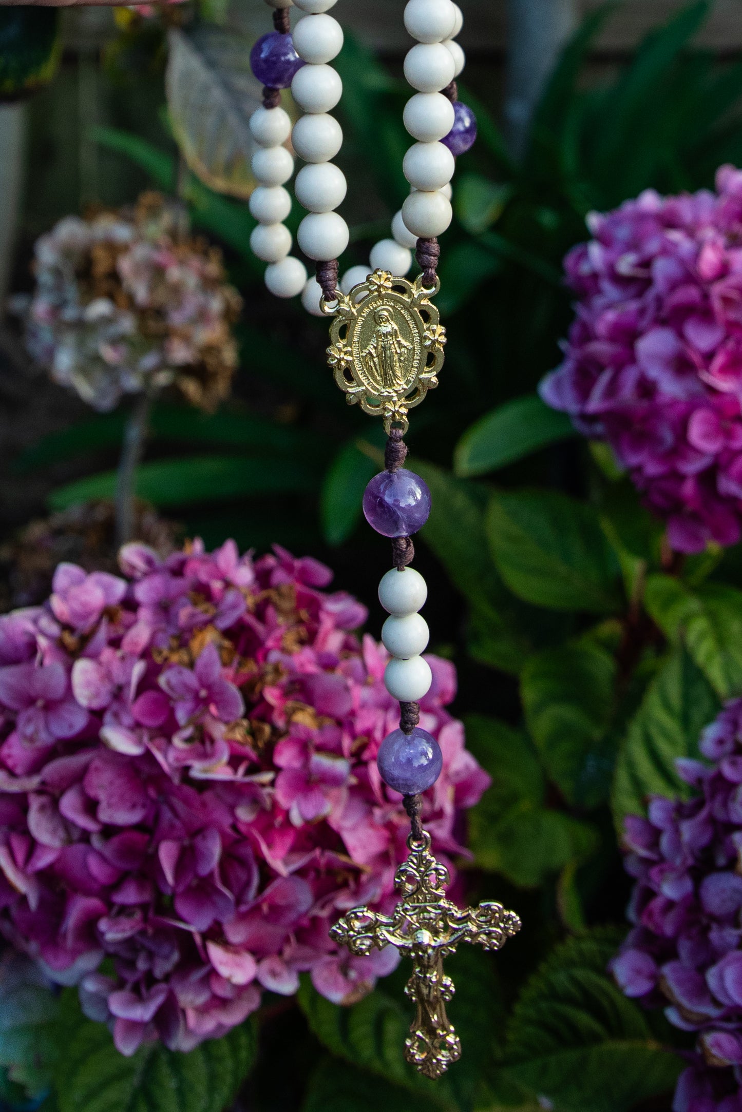Wood Agate and Amethyst Rosary