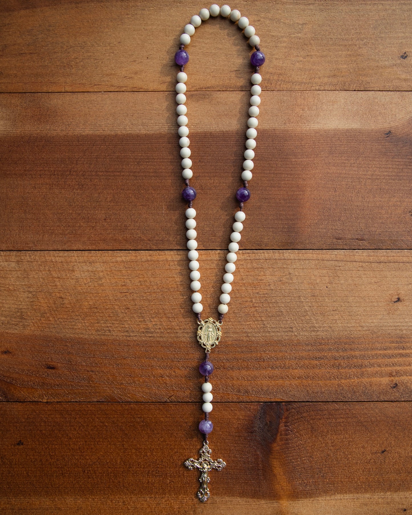 Wood Agate and Amethyst Rosary