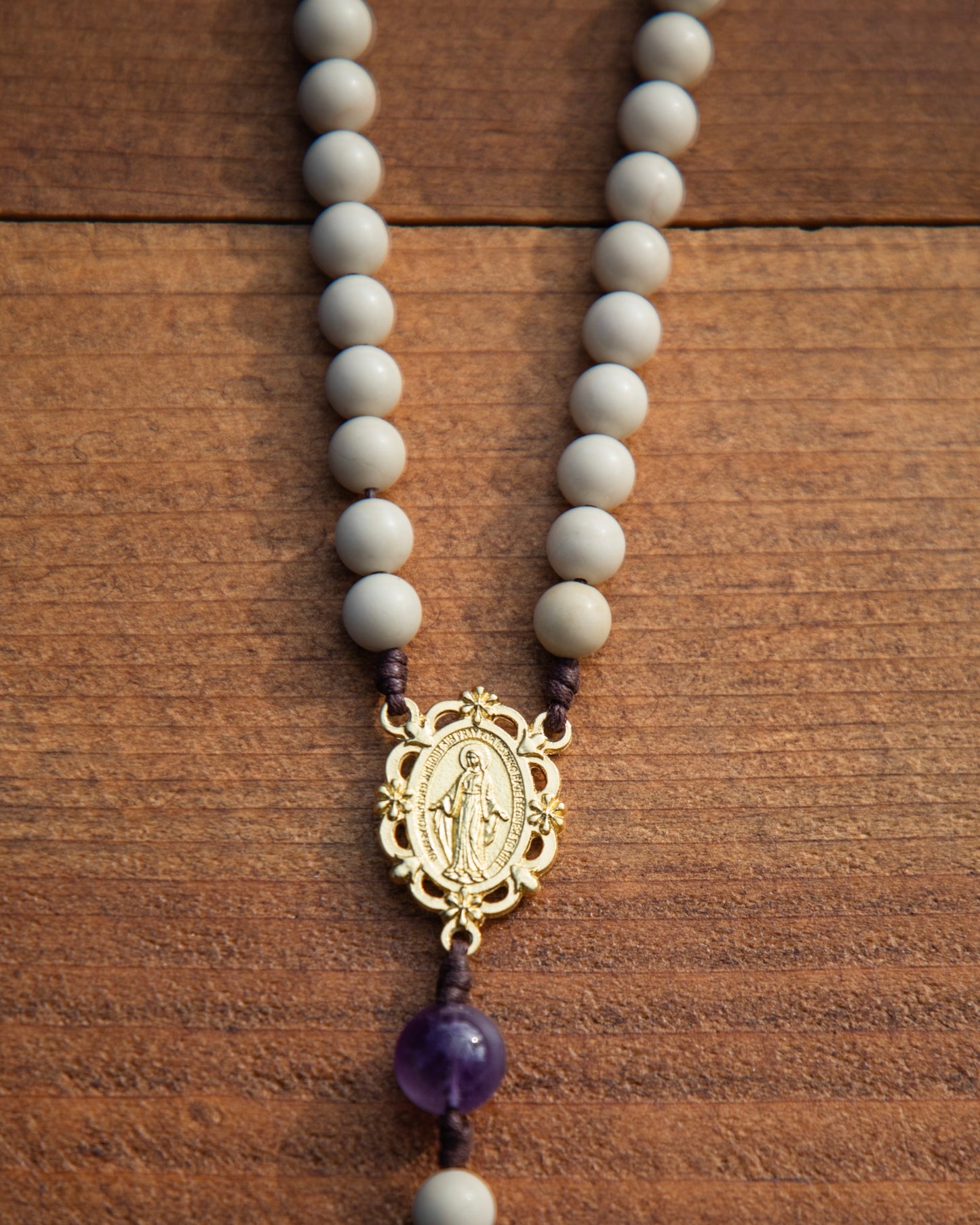 Wood Agate and Amethyst Rosary