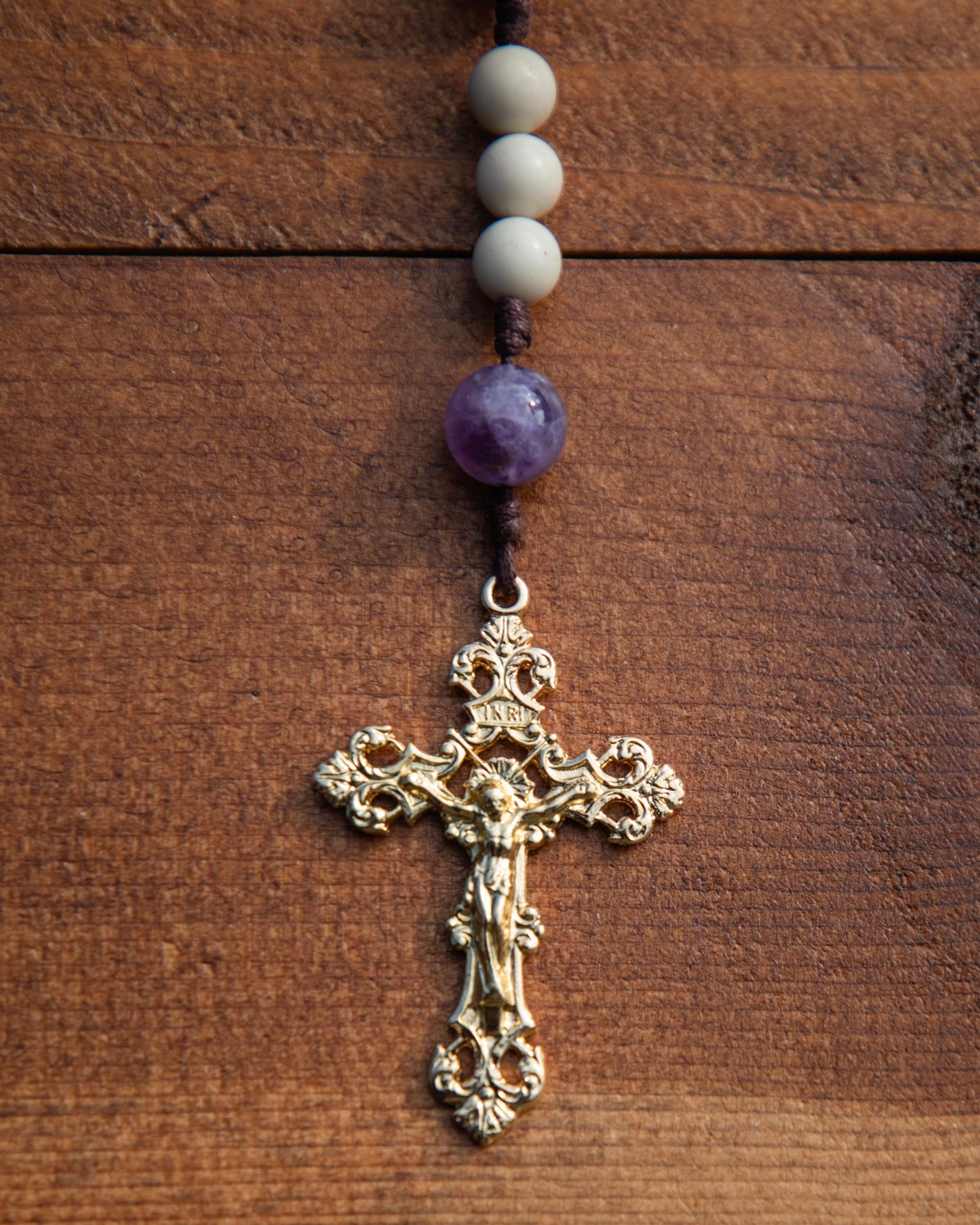 Wood Agate and Amethyst Rosary